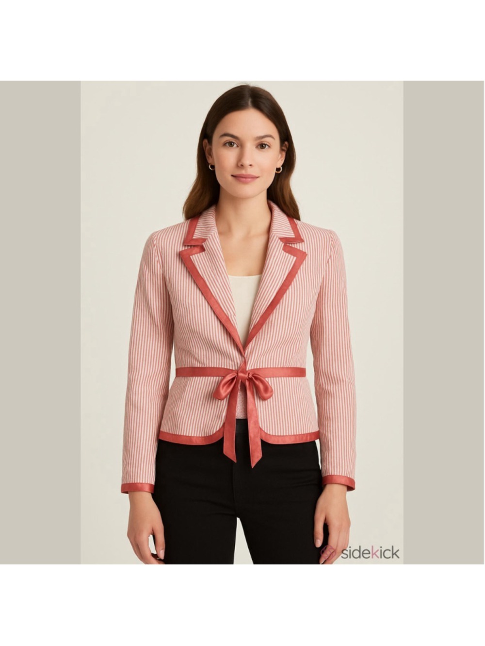 FRAY Red White Stripe Tie Front Blazer Silk Trim Jacket NWOT Made In USA Size M